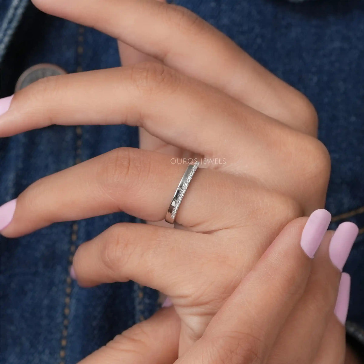 Matte Finish Round Diamond Wedding Band