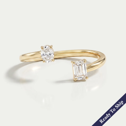 Two Stone Lab Diamond Open Cuff Ring Ring