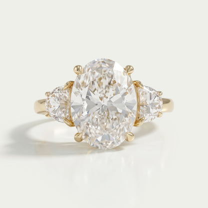 Oval And Half Moon Lab Diamond Three Stone Ring
