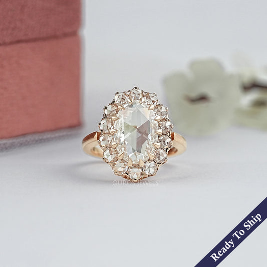 Rose Cut Oval Diamond Halo Engagement Ring