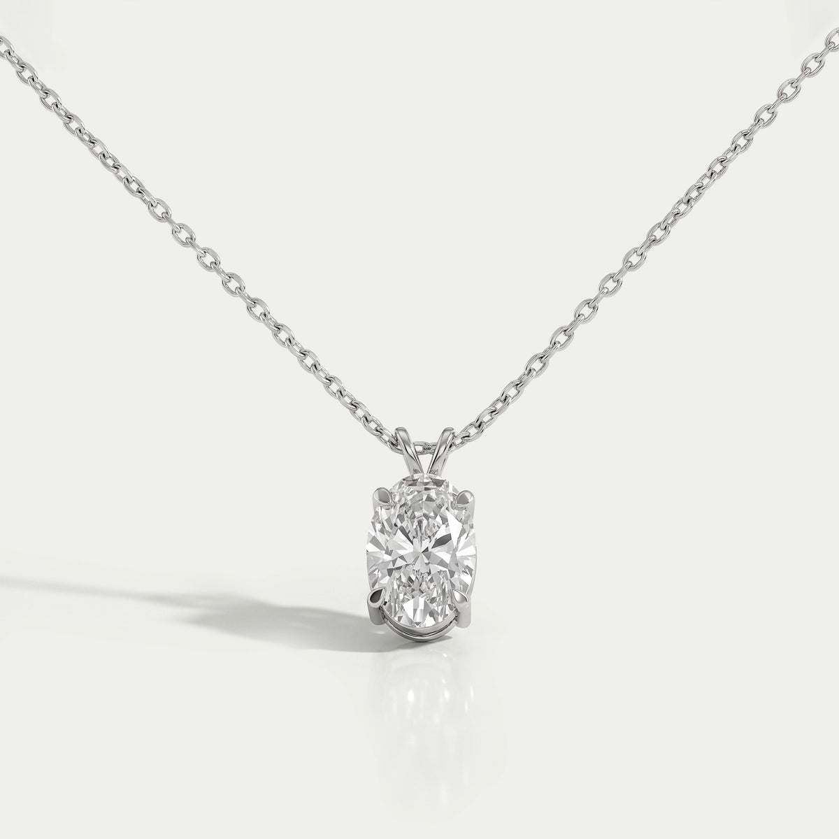 Oval Cut Lab Diamond Solitaire Bail Pendant Necklaces