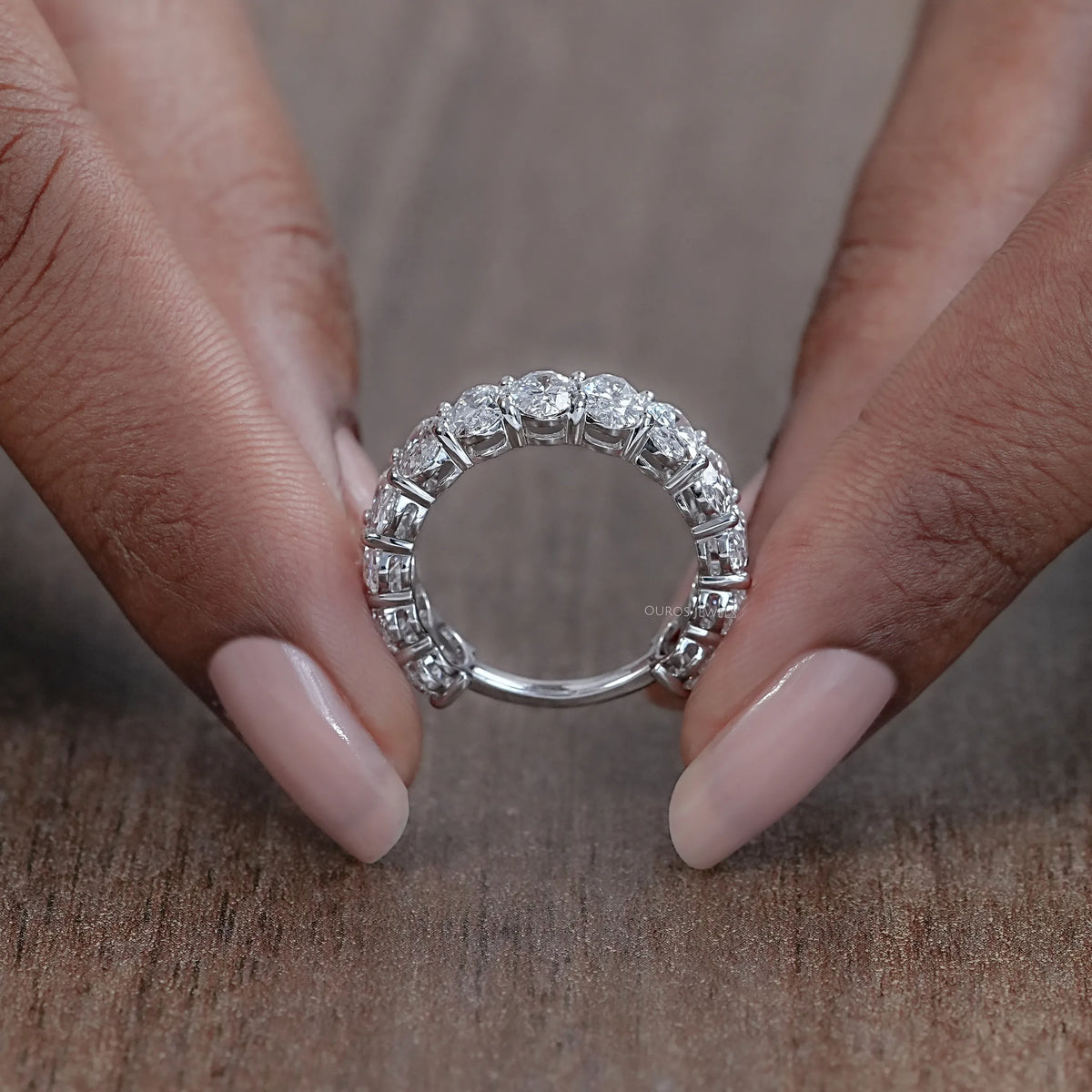 Brilliant Oval Cut Lab Diamond Eternity Wedding Band Rings