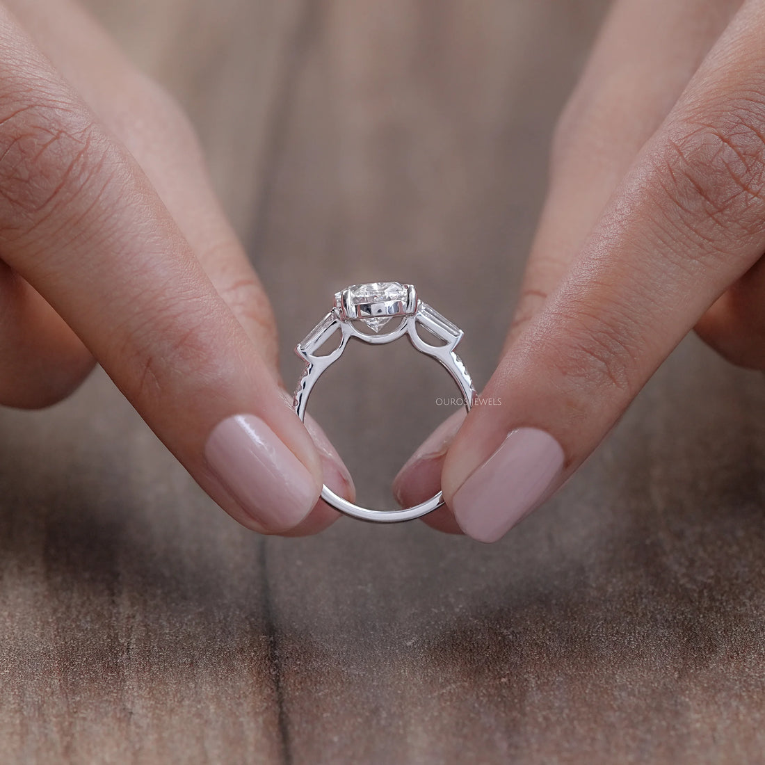 Oval Cut Three Stone Accent Diamond Engagement Ring Ring