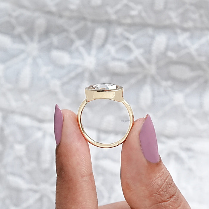 East West Rose Cut Oval Lab Diamond Bezel Solitaire Ring