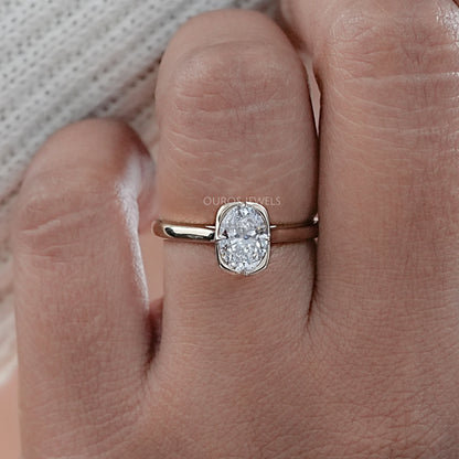 Oval Lab Diamond Button Back Solitaire Engagement Ring Rings