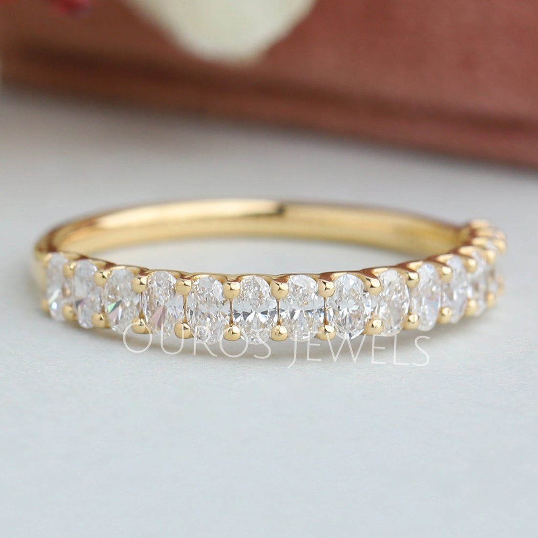 Oval Cut Lab Grown Diamond Half Eternity Wedding Band