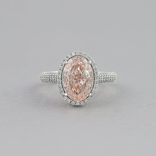 Fancy Pink Oval Diamond Pave Set Accent Ring Ring