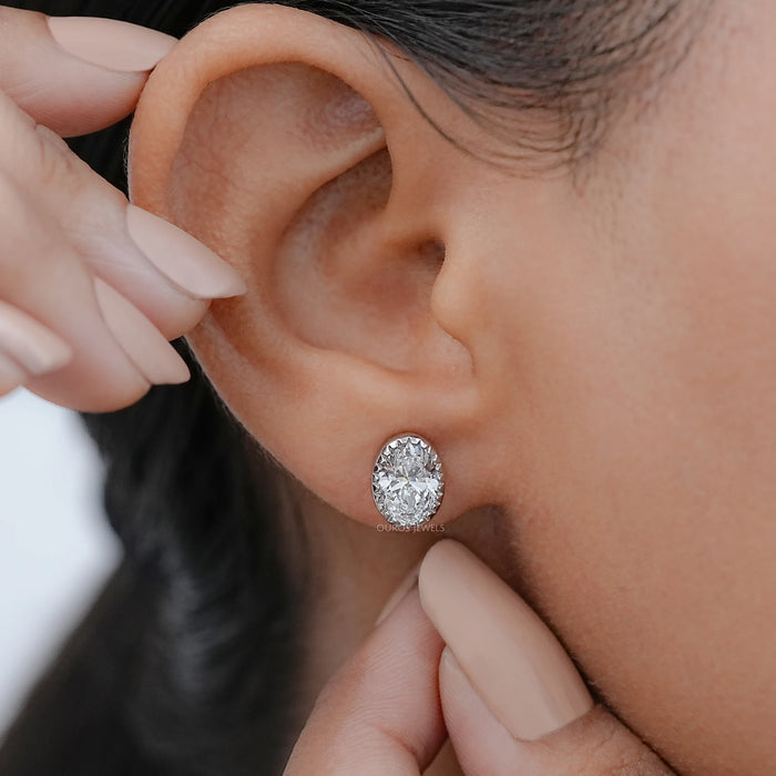 Oval Cut Lab Diamond Milgrain Stud Earrings