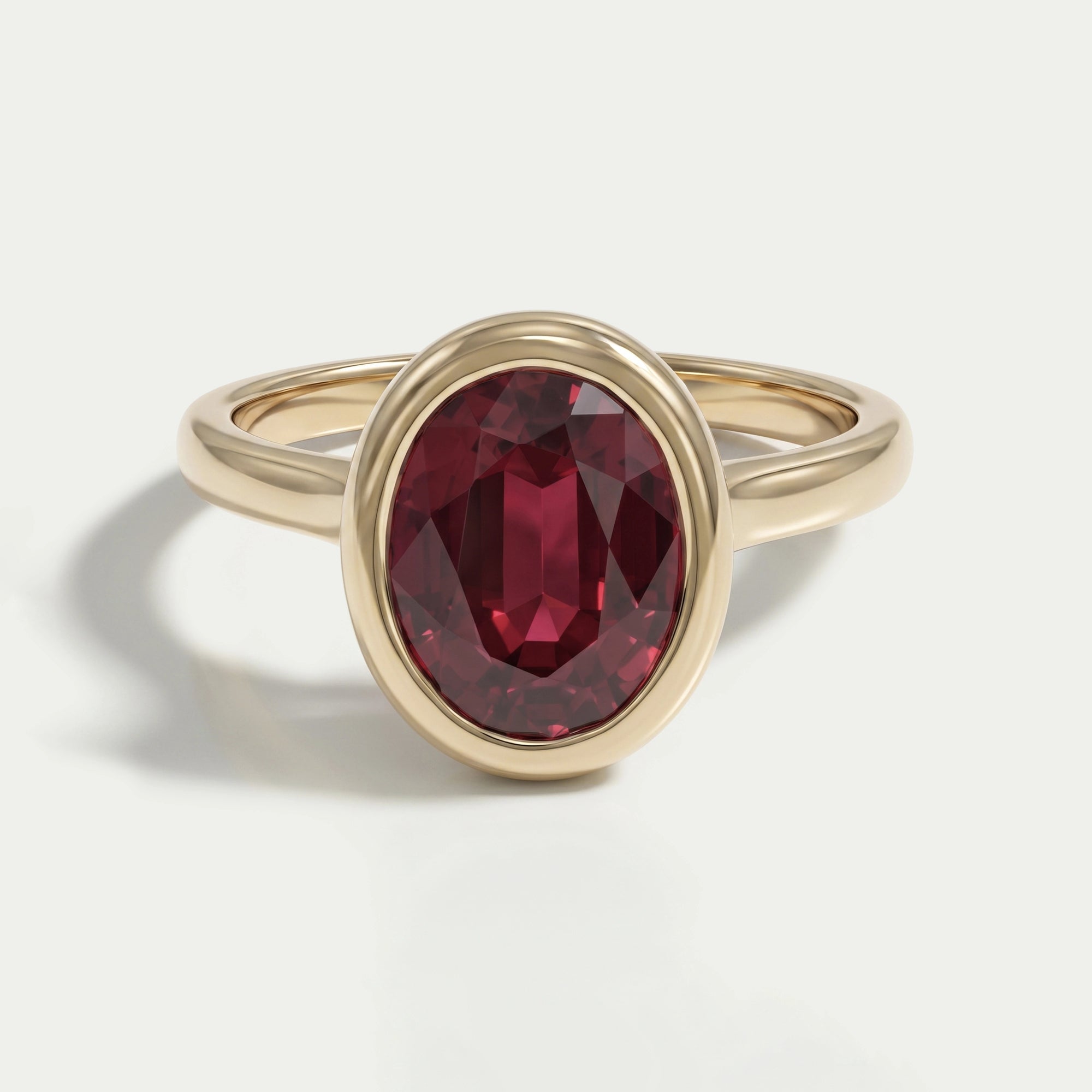 Oval Cut Ruby Lab Gemstone Bezel Set Solitaire Ring Rings