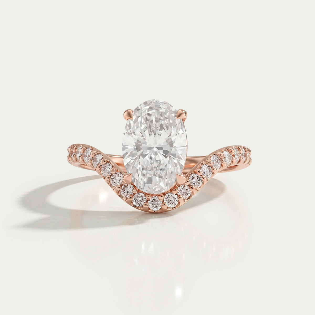 Oval Diamond Pave Set Curved Engagement Ring Ring