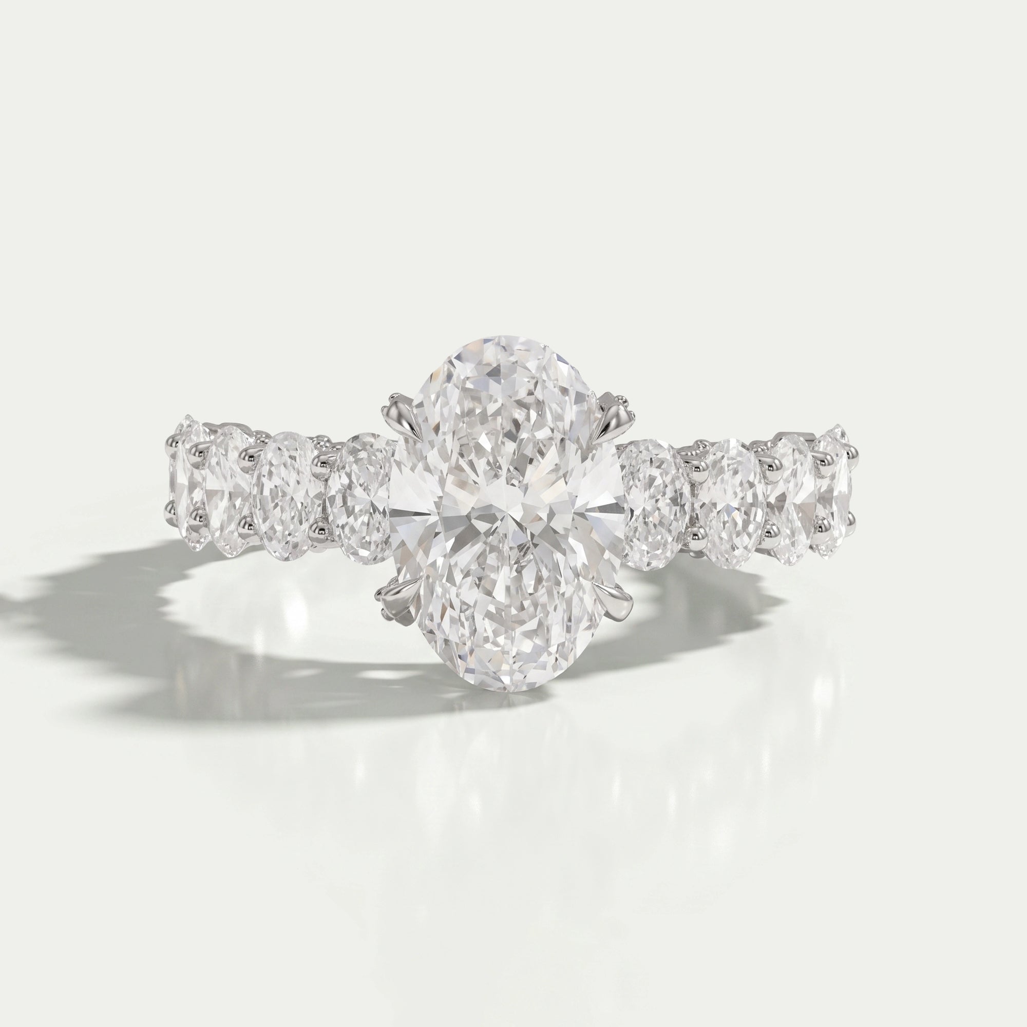 Oval Cut Lab Diamond Solitaire Accent Engagment Ring Ring