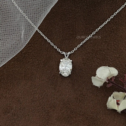 Oval Cut Lab Diamond Solitaire Bail Pendant Necklaces
