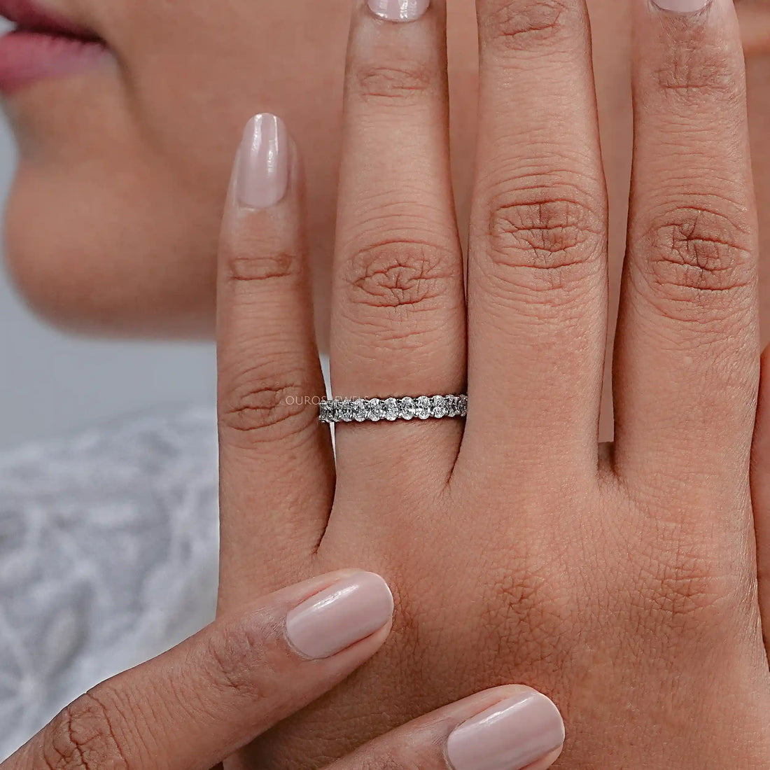 Oval Cut Lab Diamond Full Eternity Anniversary Band Ring