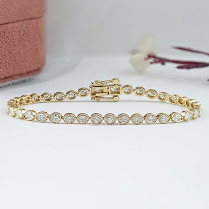 East West Oval Lab Diamond Tennis Bracelet Bezel Set Bracelet