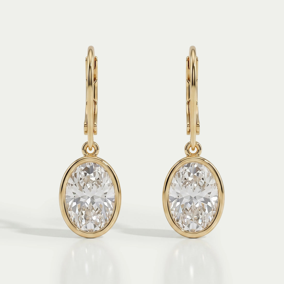 Oval Diamond Bezel Set Drop Hoop Earrings Earrings