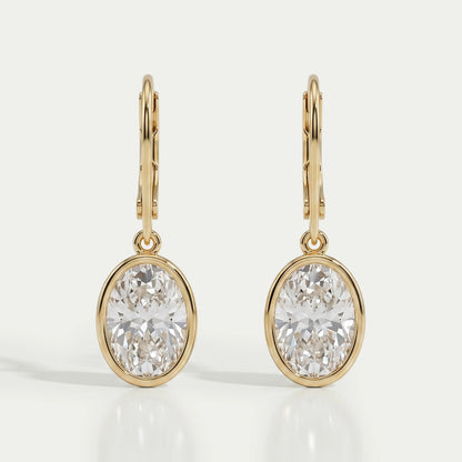 Oval Diamond Bezel Set Drop Hoop Earrings Earrings