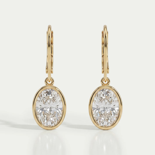 Oval Diamond Bezel Set Drop Hoop Earrings Earrings