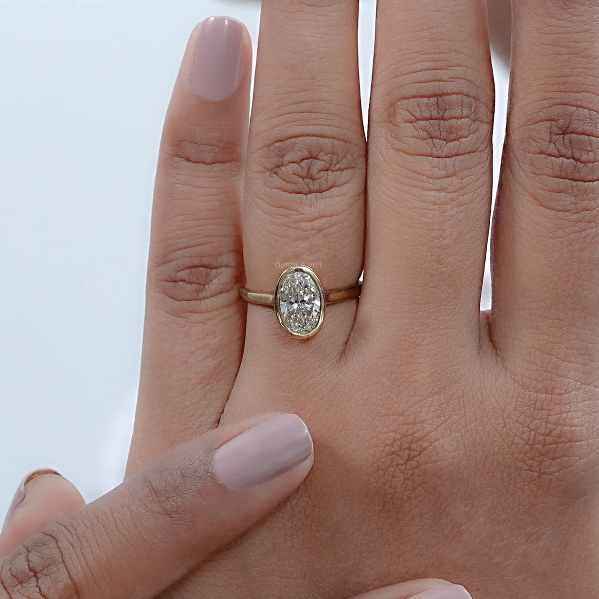 Oval Lab Diamond Hidden Halo Bezel Engagement Ring Rings