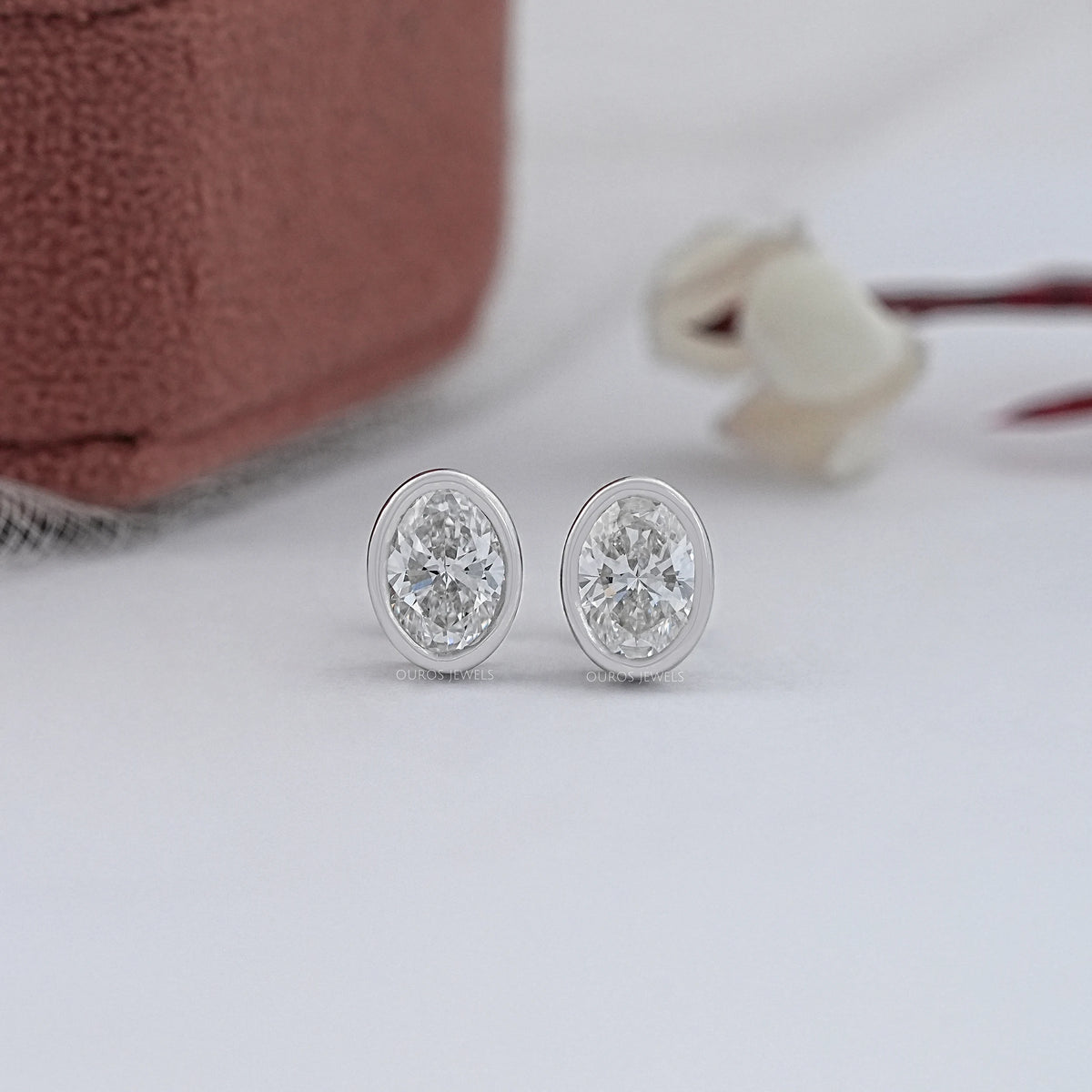 Oval Diamond Bezel Stud Earrings