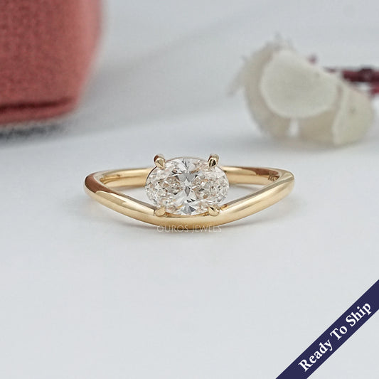 Oval Cut Solitaire Curved Engagement Ring Ring