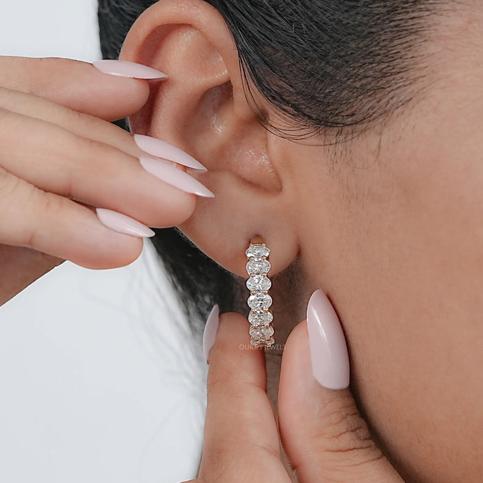 East West Oval Lab Grown Diamond Hoop Earrings