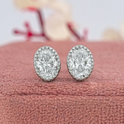 Oval Cut Lab Diamond Milgrain Stud Earrings Earrings