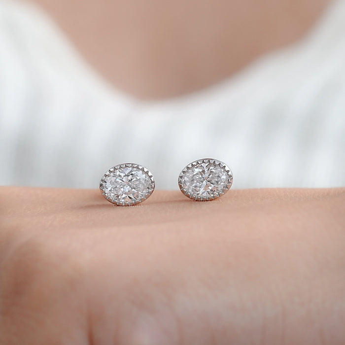 Oval Cut Lab Diamond Milgrain Stud Earrings