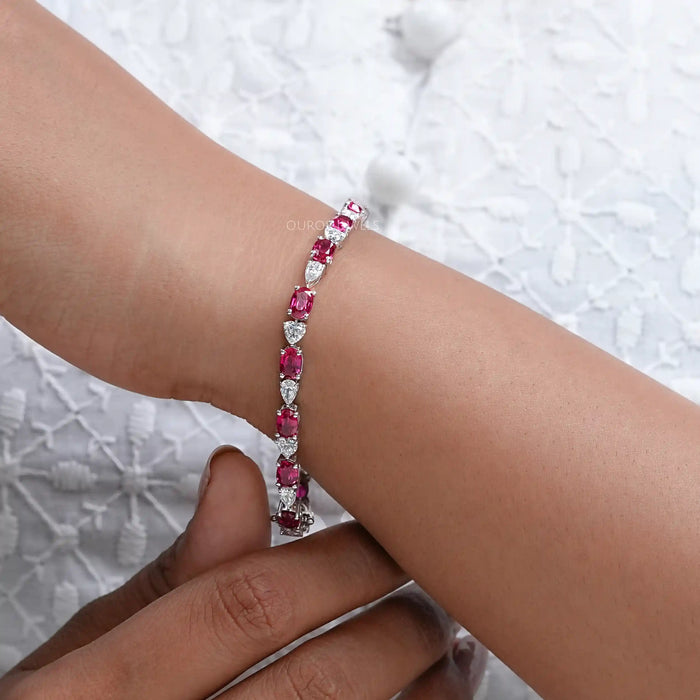 Ruby Oval and Diamond  Tennis Bracelet