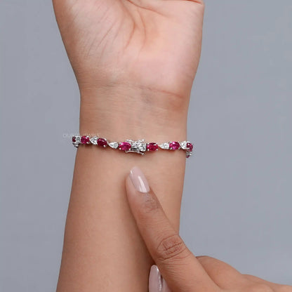 Ruby Oval and Diamond Tennis Bracelet Bracelet