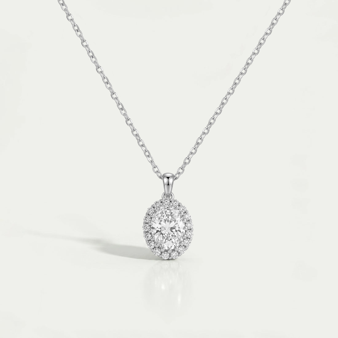 Oval and Round Lab Grown Diamond Halo Pendant Necklaces