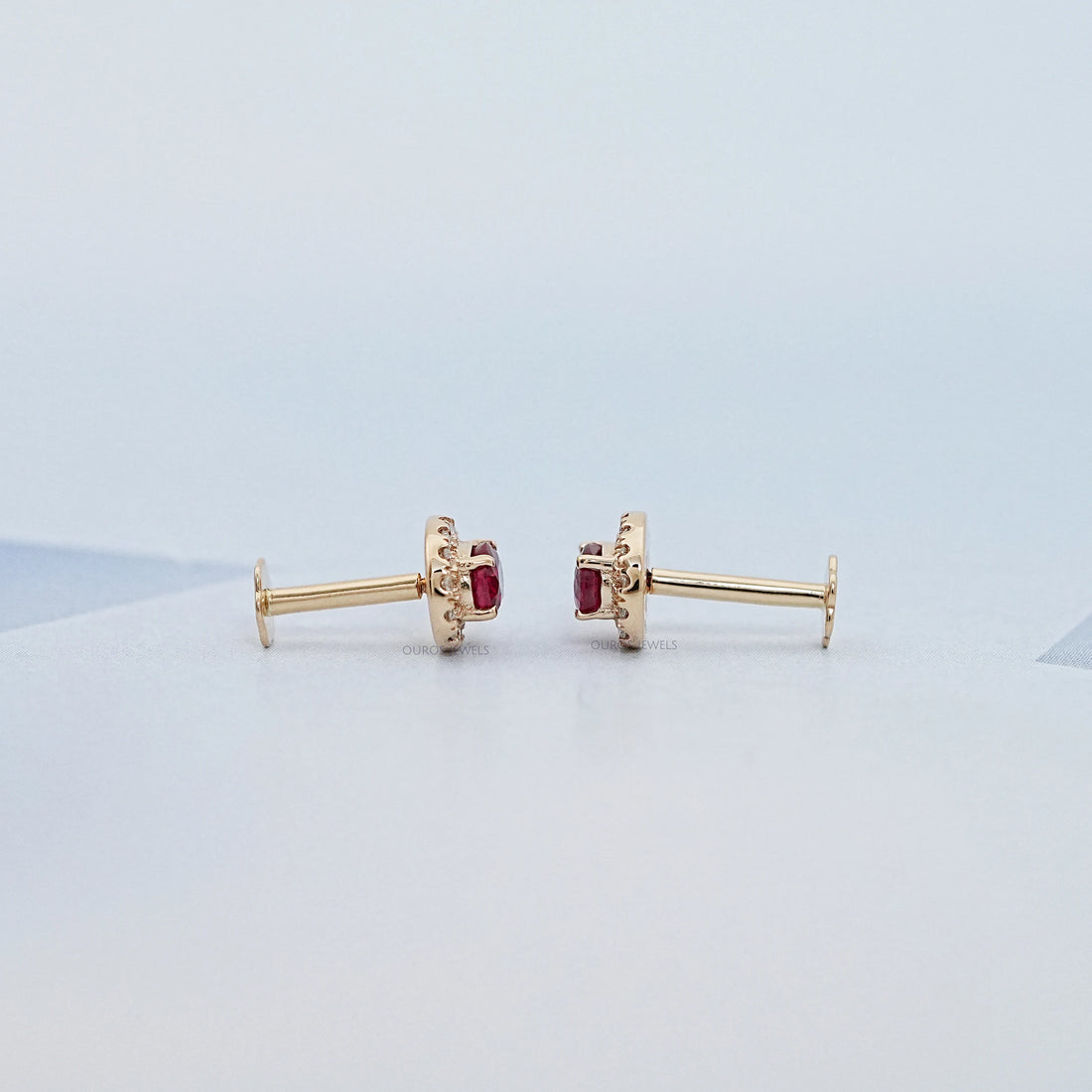 Ruby Oval Gemstone Halo Set Stud Earring Earring