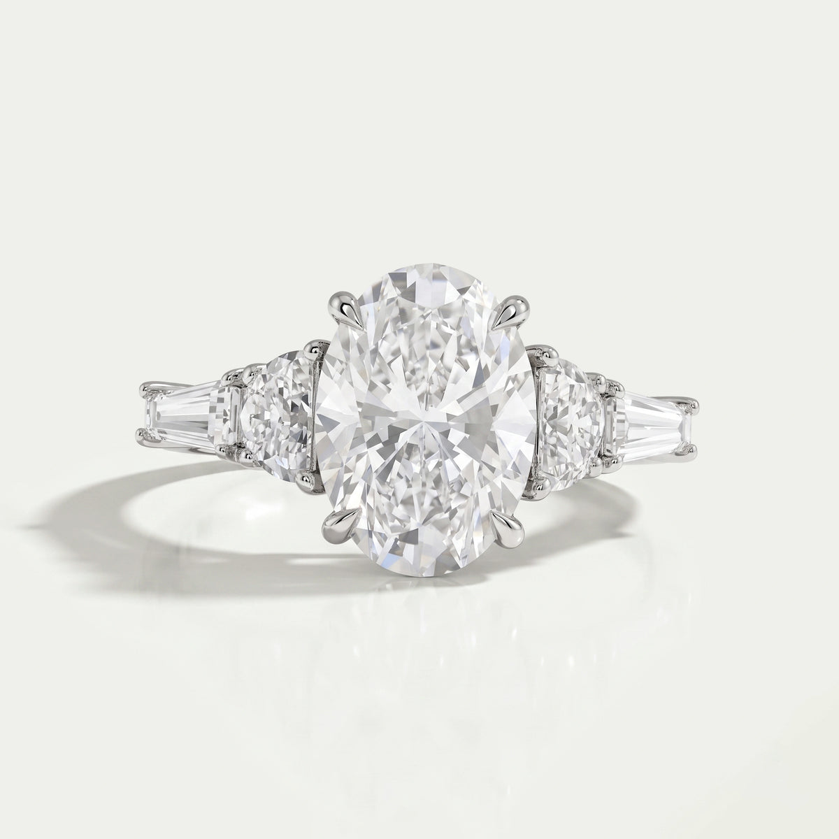 Oval And Half Moon Diamond Five Stone Engagement Ring Rings