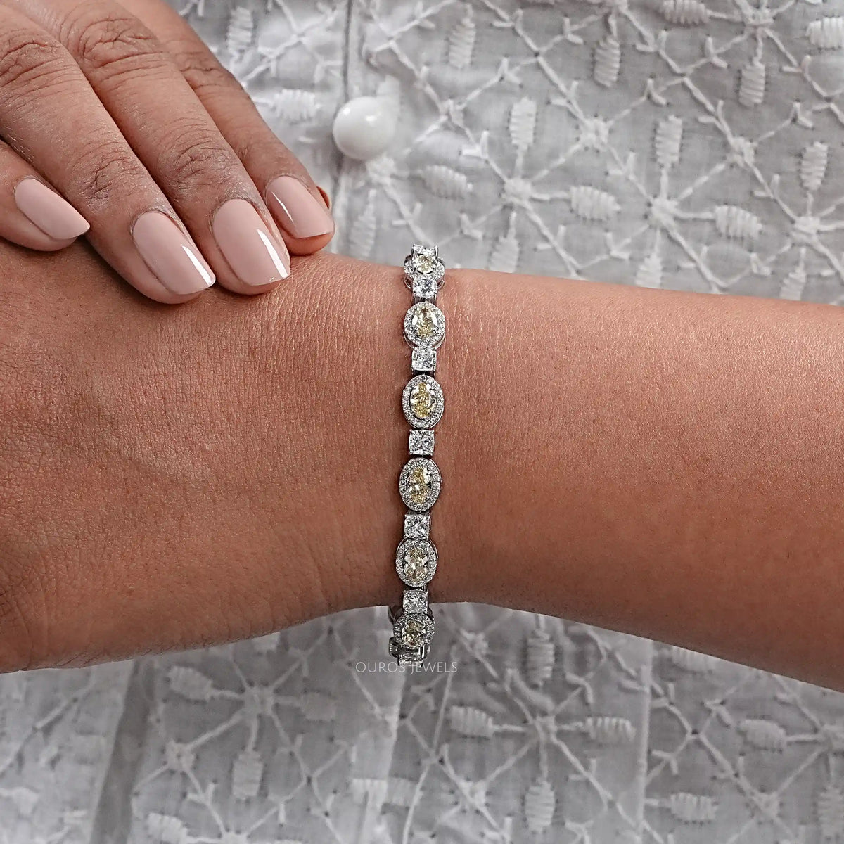 Yellow Oval Lab Diamond Halo Tennis Bracelet Bracelet