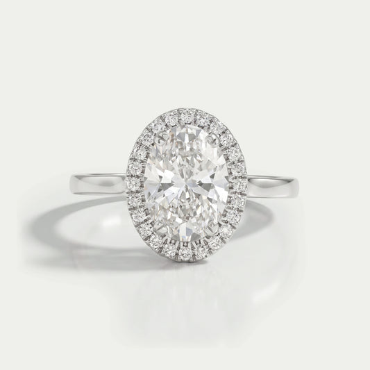 Oval Cut Lab Diamond Halo Set Engagement Ring