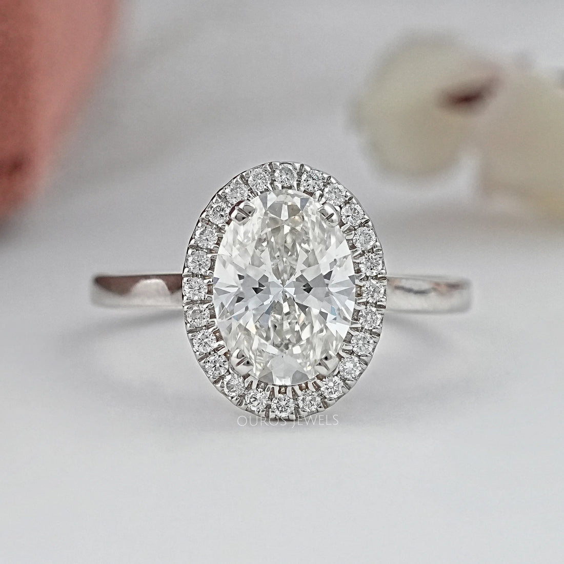 Oval Cut Lab Diamond Halo Set Engagement Ring Rings