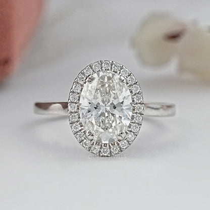 Oval Cut Lab Diamond Halo Set Engagement Ring Rings