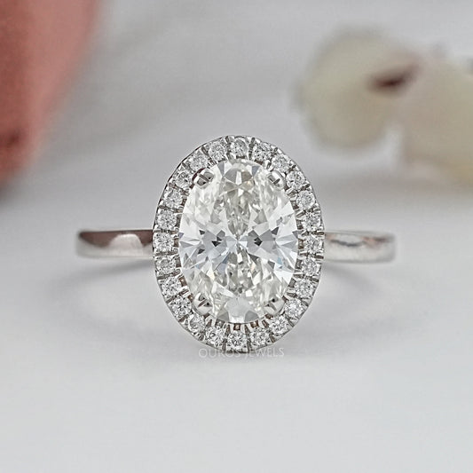 Oval Cut Lab Diamond Halo Set Engagement Ring Rings