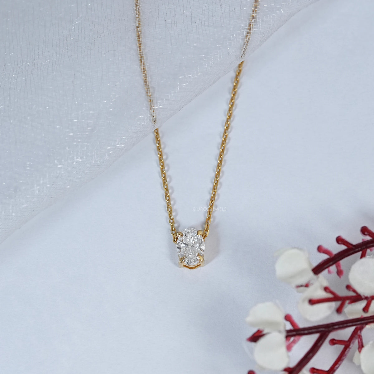 Oval Cut Lab Diamond Solitaire Pendant Necklaces
