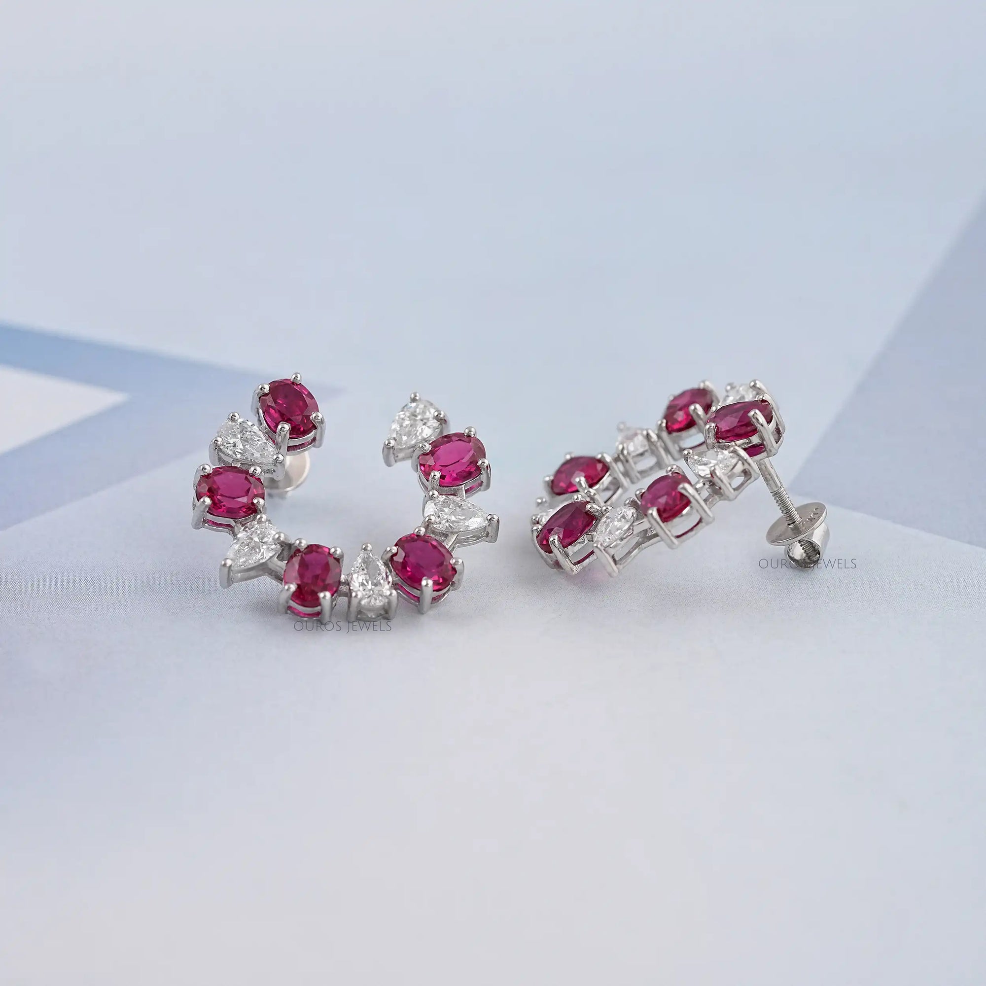Pear and Red Oval Diamond Stud Earring Earring