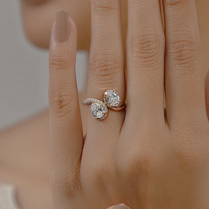 Two Stone Accent Diamond Bypass Engagement Ring Ring