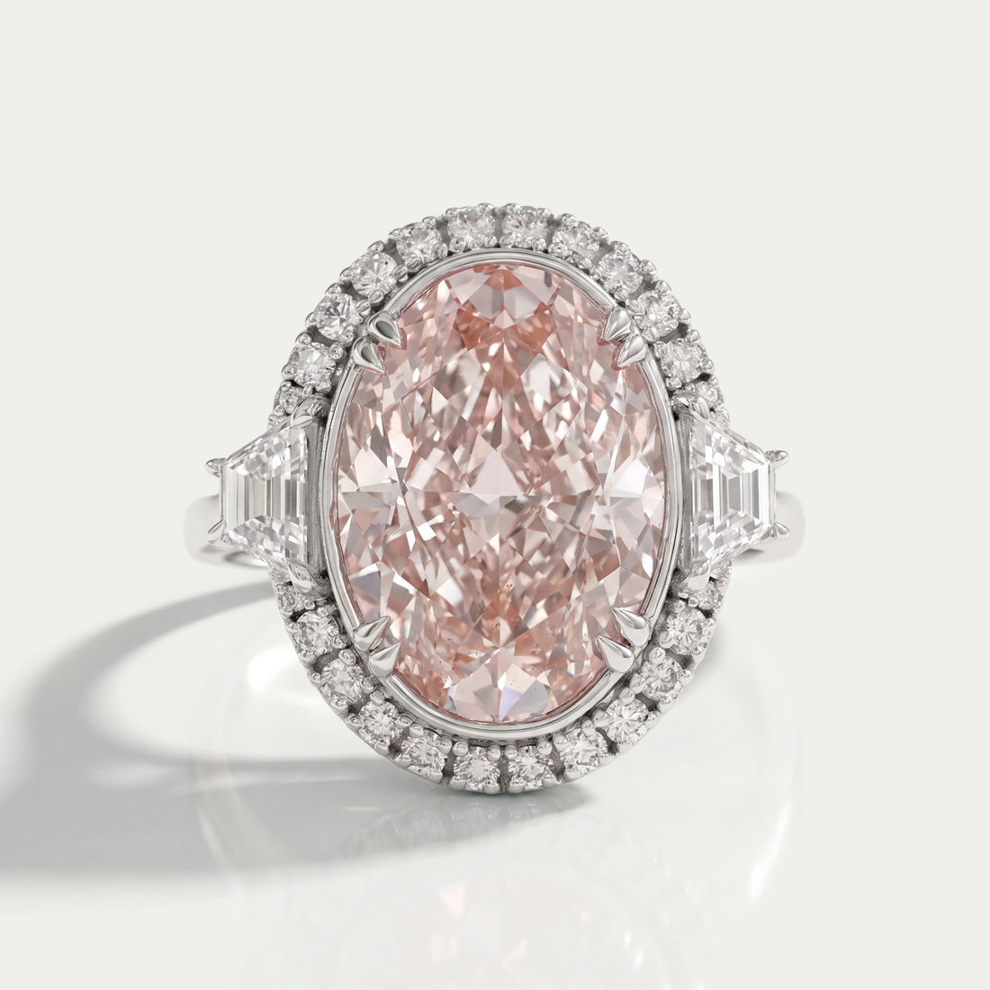 Trapezoid With Pink Oval Accent Halo Diamond Ring Rings