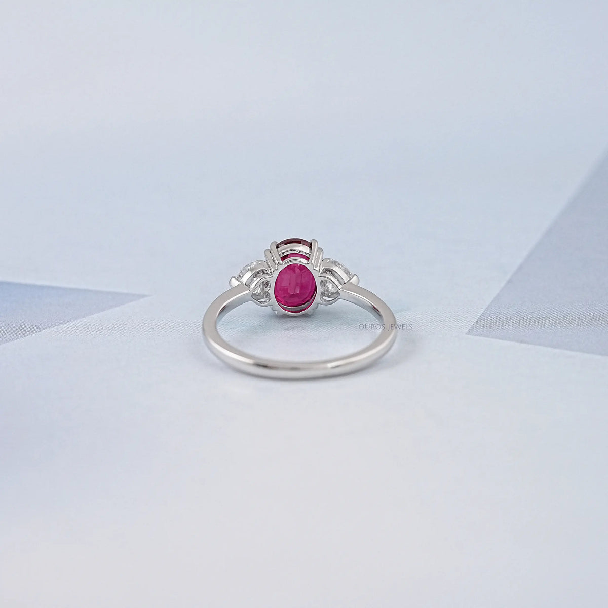 Oval Cut Red Ruby Three Stone Ring Ring