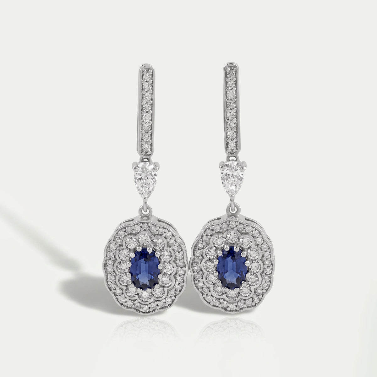 Oval Sapphire and Diamond Double Halo Earrings
