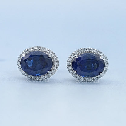 Oval Cut Sapphire Gemstone Stud Earring