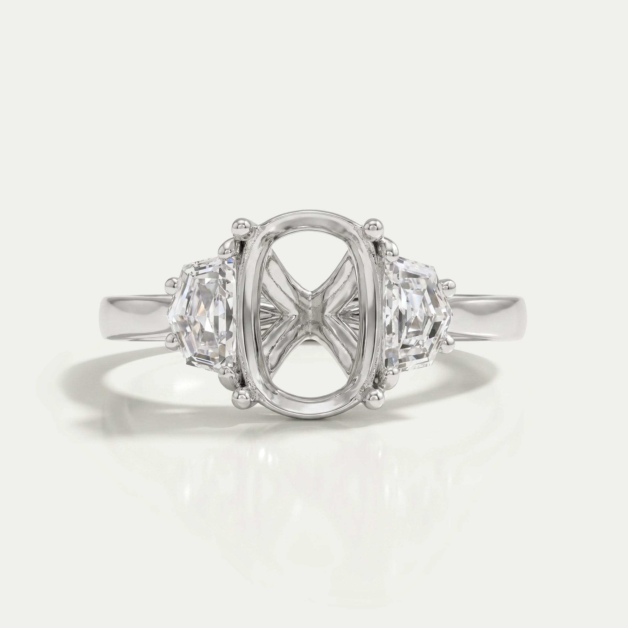 Oval Shape Pointed Half Moon Cut Lab Diamond Semi Mount Ring