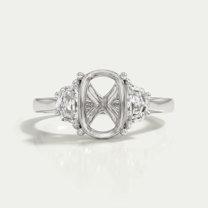Oval Shape Pointed Half Moon Cut Lab Diamond Semi Mount Ring