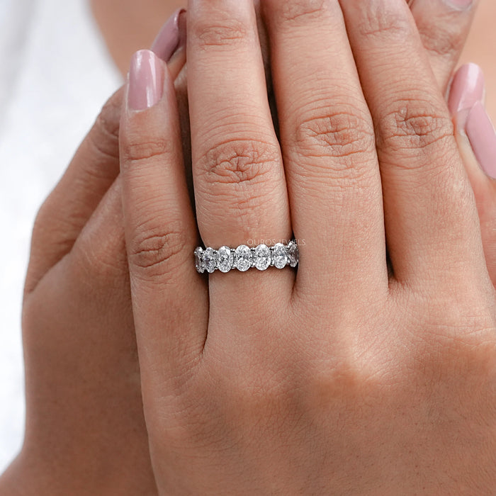 Oval Diamond Eternity Band, Platinum Wedding Band