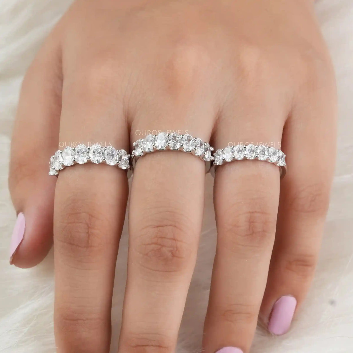 Oval Cut Lab Grown Diamond Seven Stone Anniversary Ring Rings