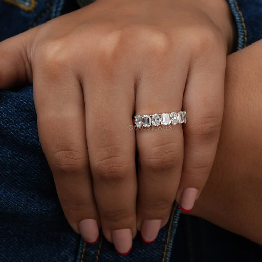 [Emerald and Oval Semi Eternity Band]-[Ouros Jewels]