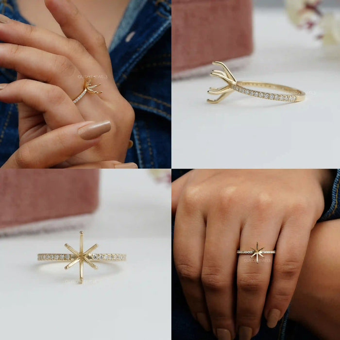 collages of oval-shaped semi-mount accent prong setting wedding ring